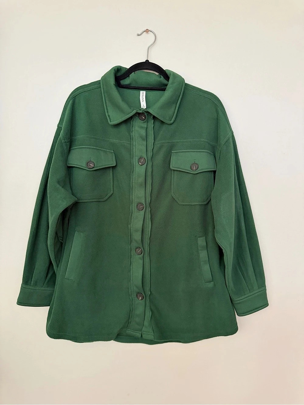 Zenana Fleece Utility Jacket in Green